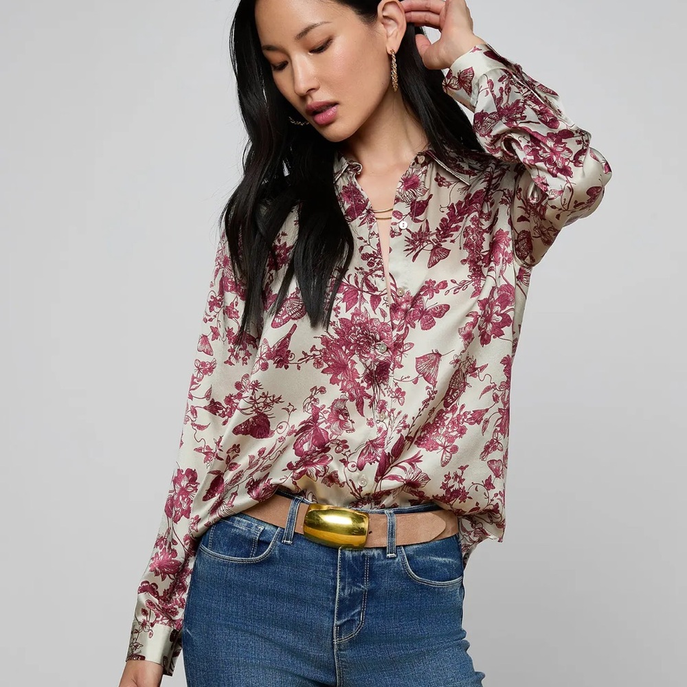 L'AGENCE Tyler Blouse in Tan/Truffle Blouse
